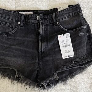 Zara Black Frayed Hem Jean Shorts